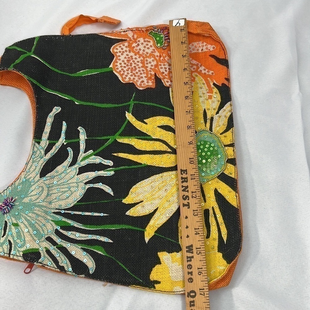 Plastic canvas floral island beach shoulder bag, sequins, rope handles zipper - Picture 6 of 8
